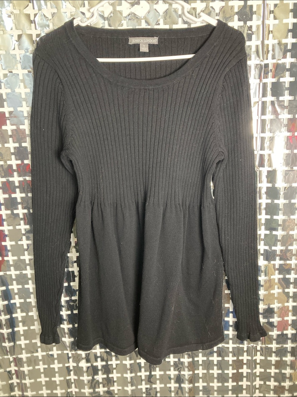 Jessica London Black Ribbed Waist-Detail Long Sleeve Tunic